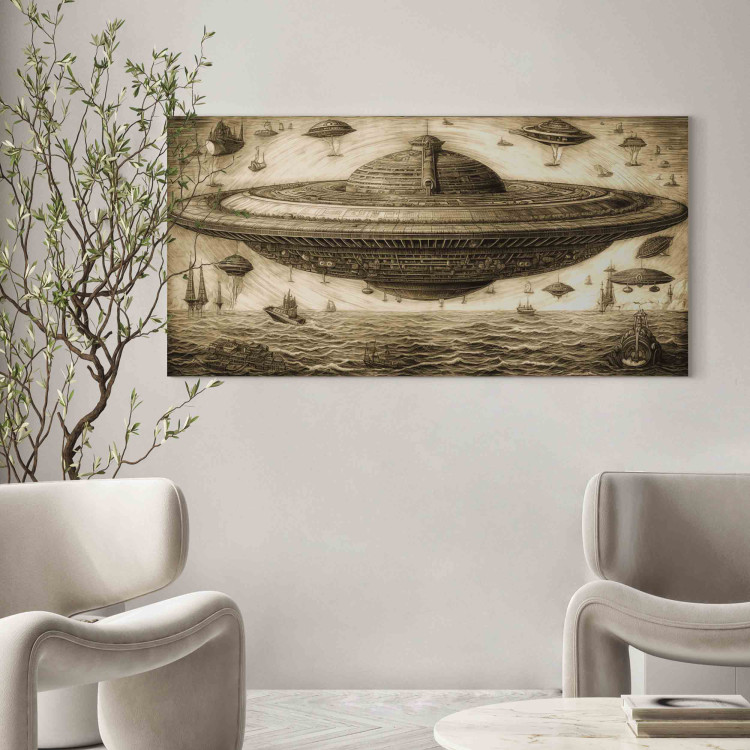 Large canvas print UFO Ship - A Sketch Inspired by the Style of Leonardo Da Vinci [Large Format] 151110 additionalImage 5