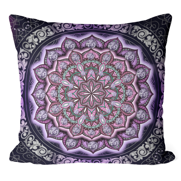 Decorative Microfiber Pillow Purple Mandala - Composition With Oriental Ornamentation 151310