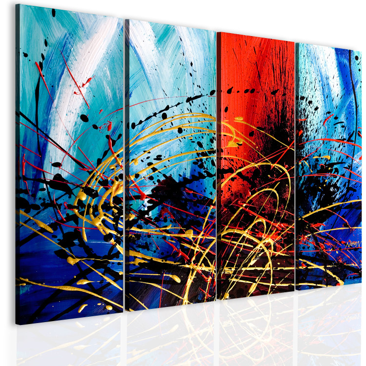 Canvas Print Chaos with Red and Gold (4-piece) - blue abstraction 46610 additionalImage 2