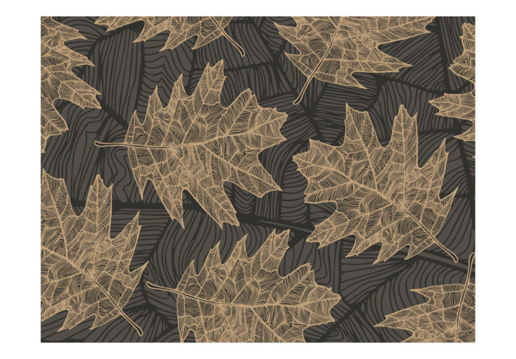 Wall Mural Sleeping Autumn - Abstraction with Leaves on Dark Background with Plant Pattern 60810 additionalImage 1