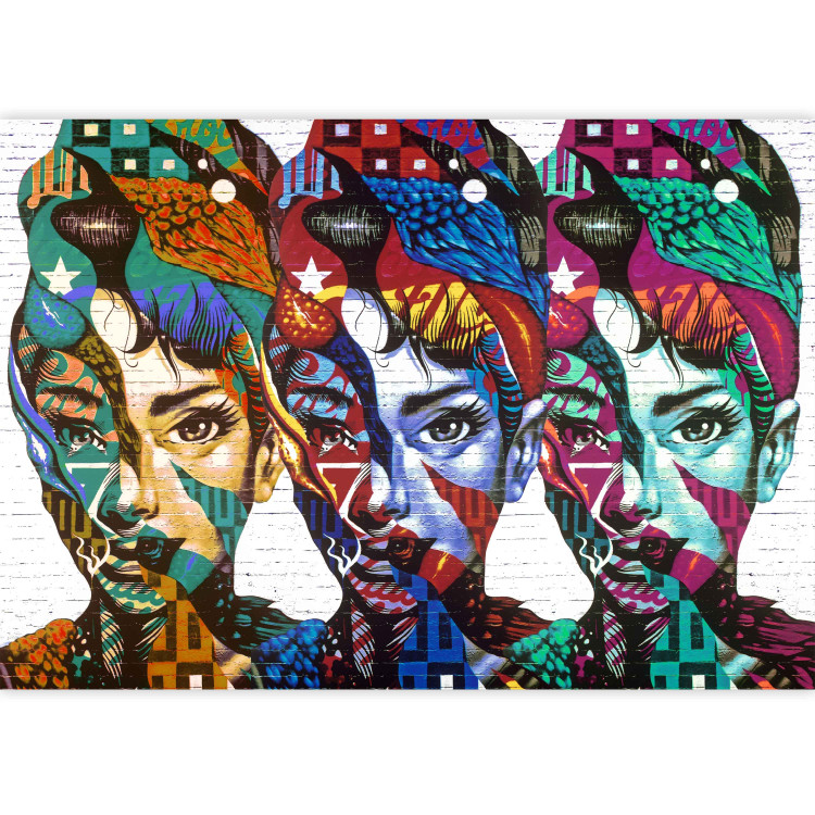 Photo Wallpaper Female Silhouettes - Three colorful female faces in a patchwork style 61910 additionalImage 3