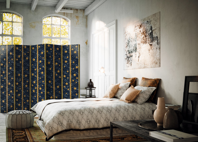 Room Divider Lacy Constellation II - texture of dark fabric with golden stars 95410 additionalImage 4