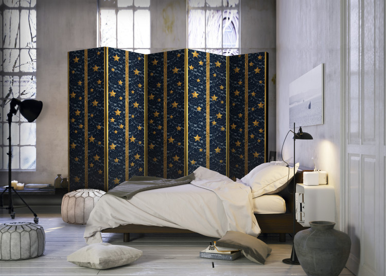 Room Divider Lacy Constellation II - texture of dark fabric with golden stars 95410 additionalImage 2