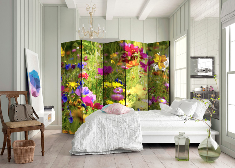 Room Separator Summer Flowers II - colorful flowers on a green meadow on a sunny day 97010 additionalImage 2