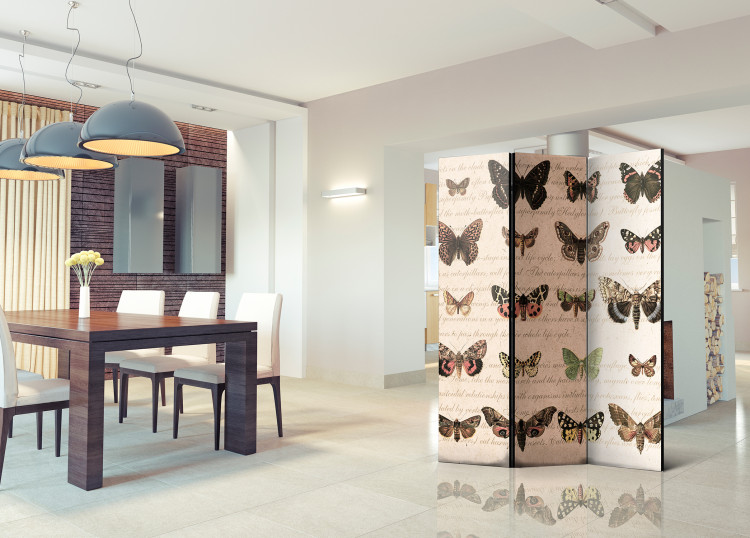 Room Separator Retro Style: Butterflies - colorful butterflies on old paper with writings 97910 additionalImage 4