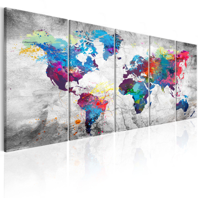 Canvas World Map: Spilled Paint (5-piece) - Colorful World and Gray Background 105020 additionalImage 2