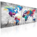 Canvas World Map: Spilled Paint (5-piece) - Colorful World and Gray Background 105020 additionalThumb 2