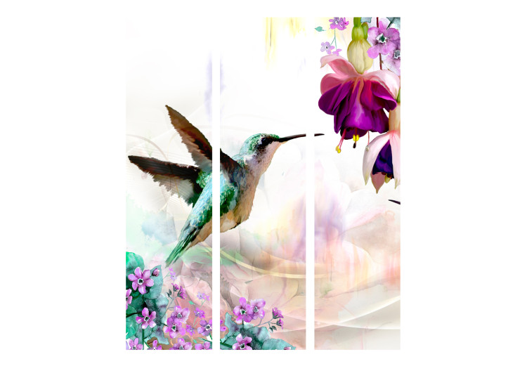 Folding Screen Hummingbirds and Flowers - colorful bird and summer plants on a multicolored background 107420 additionalImage 3