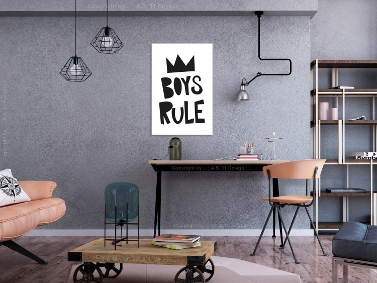 Canvas Boys Rule (1-part) - Black and White Graphic Design with a Crown 114720 additionalImage 3