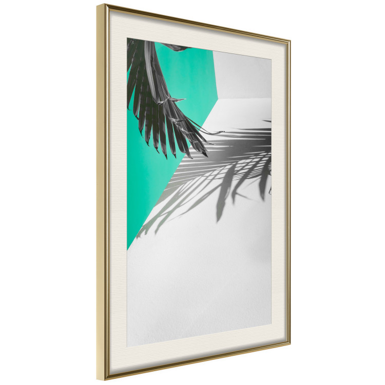 Wall Poster Twig shadow - geometric abstraction with a palm leaf and green hue 115120 additionalImage 2