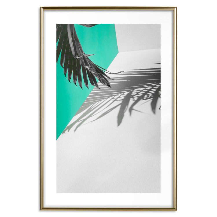Wall Poster Twig shadow - geometric abstraction with a palm leaf and green hue 115120 additionalImage 16