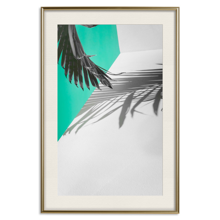 Wall Poster Twig shadow - geometric abstraction with a palm leaf and green hue 115120 additionalImage 19