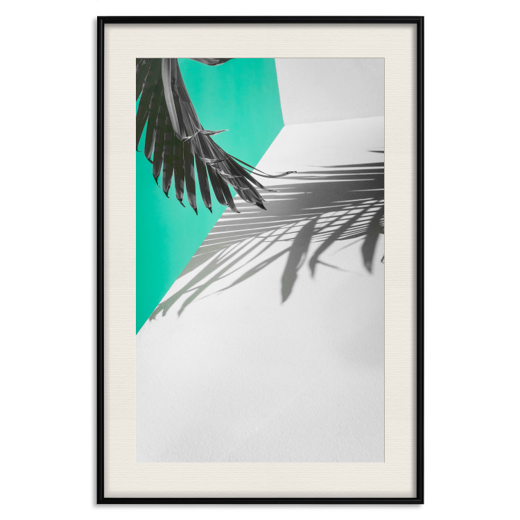 Wall Poster Twig shadow - geometric abstraction with a palm leaf and green hue 115120 additionalImage 18