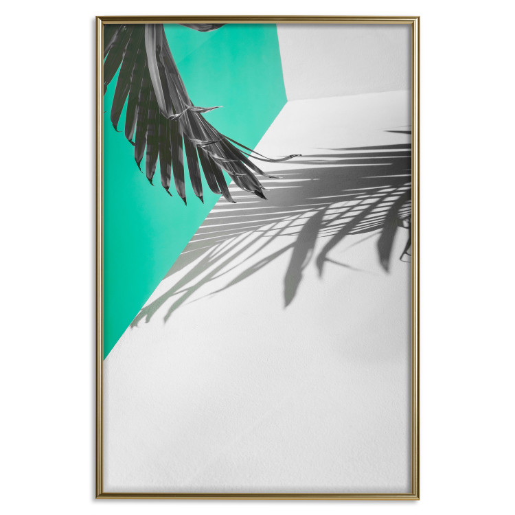 Wall Poster Twig shadow - geometric abstraction with a palm leaf and green hue 115120 additionalImage 20