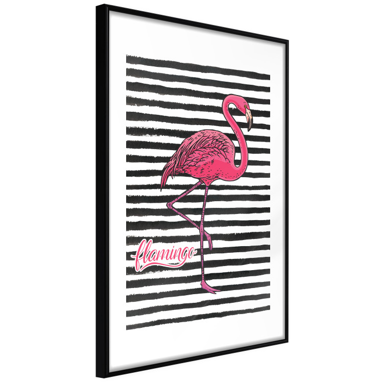 Poster Black Stripes and Flamingo - text and pink bird on a background of horizontal stripes 115320 additionalImage 11