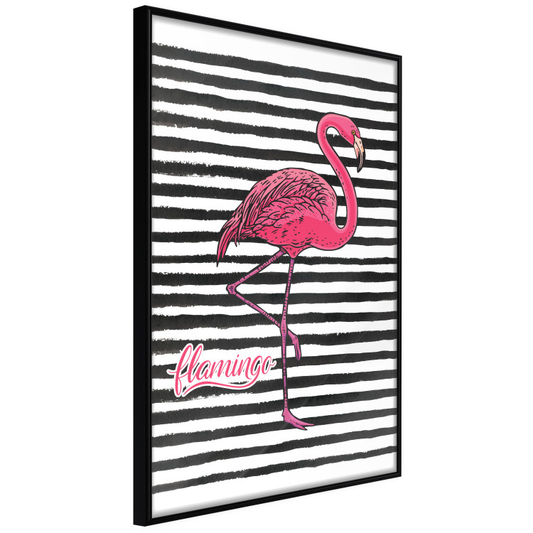 Poster Black Stripes and Flamingo - text and pink bird on a background of horizontal stripes 115320 additionalImage 12