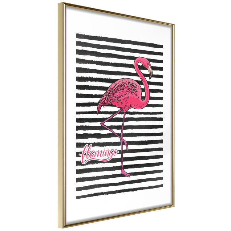 Poster Black Stripes and Flamingo - text and pink bird on a background of horizontal stripes 115320 additionalImage 8