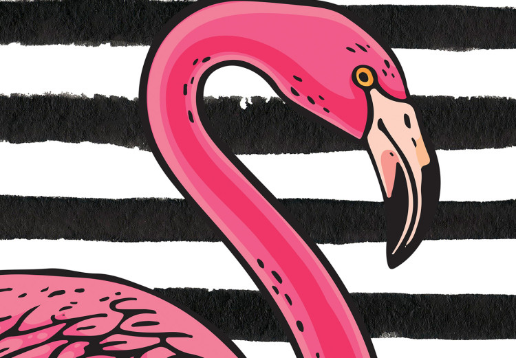 Poster Black Stripes and Flamingo - text and pink bird on a background of horizontal stripes 115320 additionalImage 9