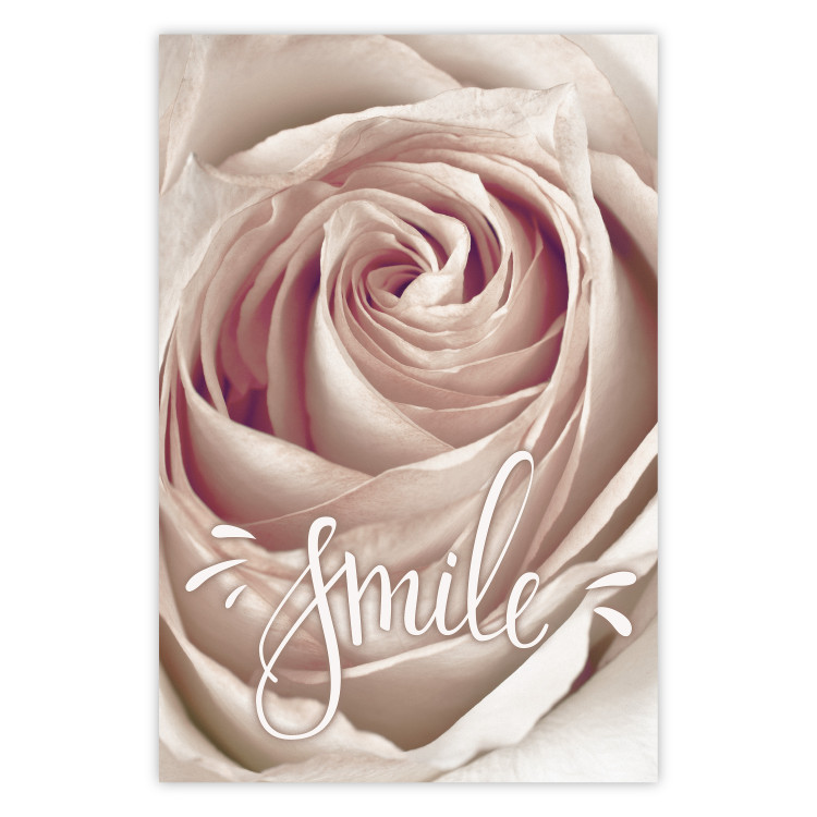 Poster Smile! - light pink rose flower and white English text 116520