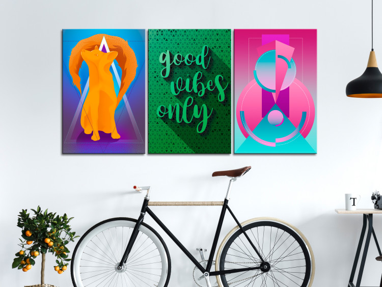 Canvas Print Good Vibrations (3-part) - Colorful Abstraction with Fox and Inscriptions 118420 additionalImage 3
