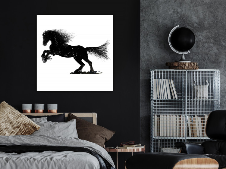 Canvas Art Print Dynamic horse - black and white illustration of a horse silhouette 118720 additionalImage 3