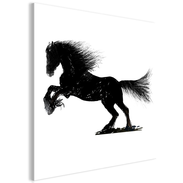Canvas Art Print Dynamic horse - black and white illustration of a horse silhouette 118720 additionalImage 2