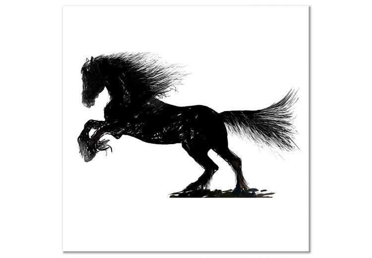 Canvas Art Print Dynamic horse - black and white illustration of a horse silhouette 118720