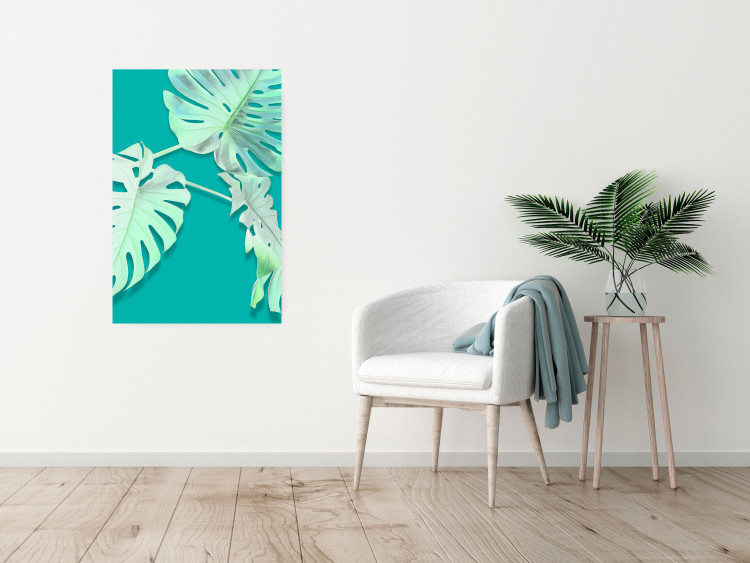 Poster Mint Monstera - green monstera leaves on a mint-colored background 122620 additionalImage 27