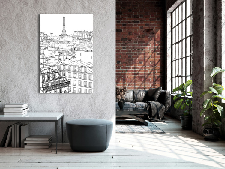 Canvas Art Print Drawn panorama of Paris - city landscape and the Eiffel Tower graphic 123820 additionalImage 3