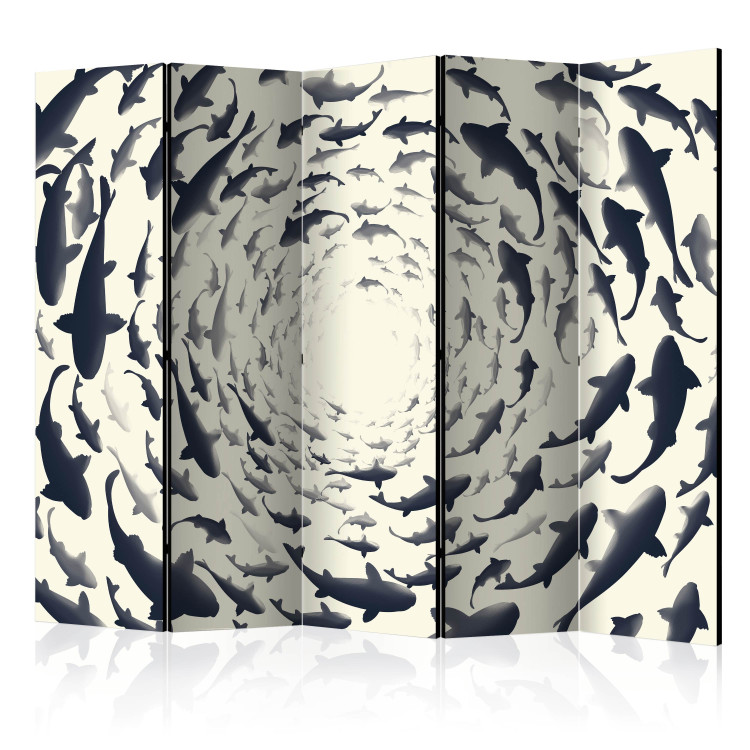 Folding Screen Fishy Whirl II (5-piece) - marine animals on a light background 124120