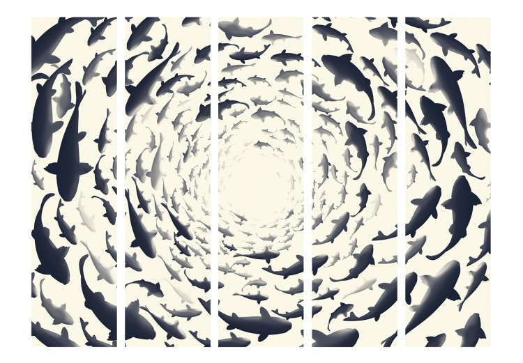 Folding Screen Fishy Whirl II (5-piece) - marine animals on a light background 124120 additionalImage 3