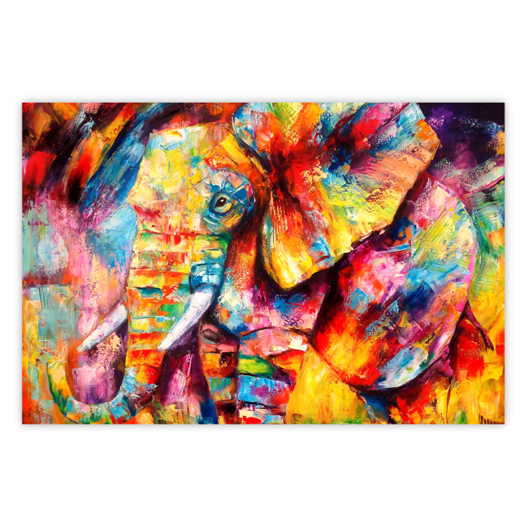 Poster Hot Africa - abstract colorful strokes on the background of a colorful elephant 127320