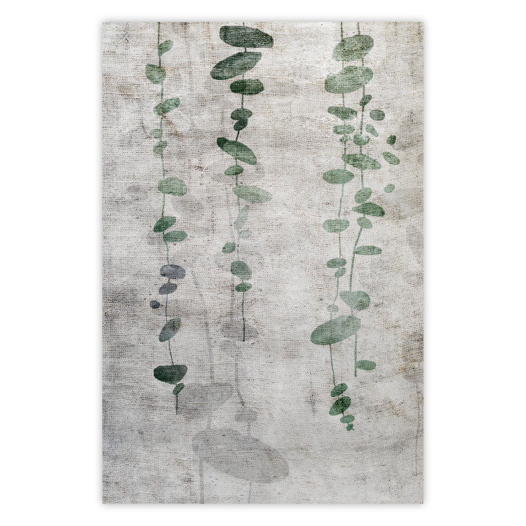 Wall Poster Grapevine - composition of green leaves on a gray fabric texture 127520