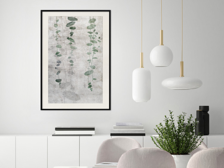 Wall Poster Grapevine - composition of green leaves on a gray fabric texture 127520 additionalImage 24