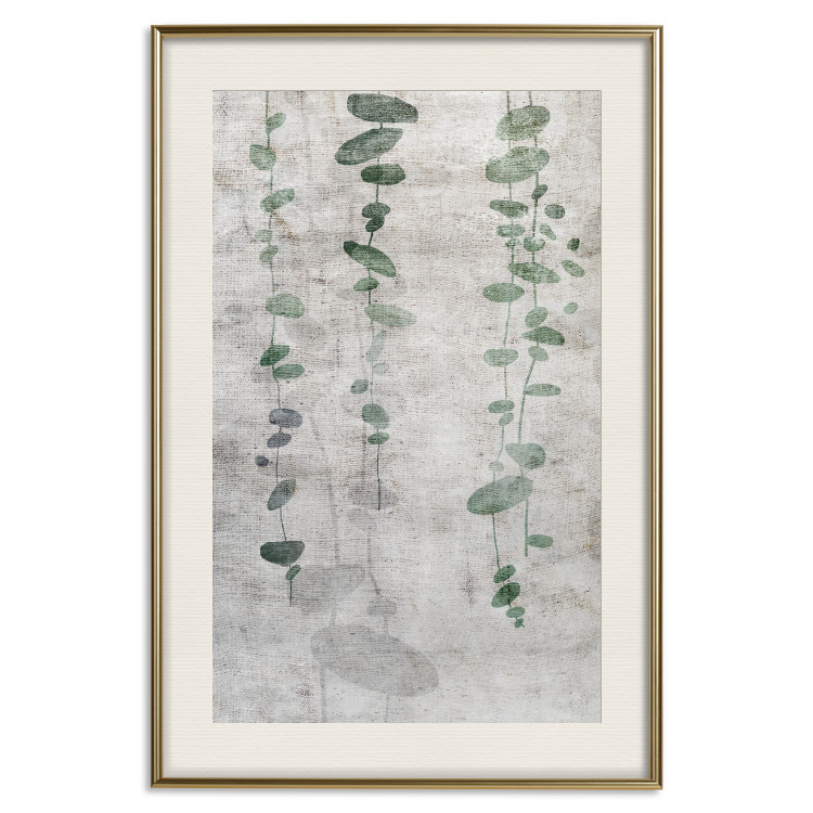 Wall Poster Grapevine - composition of green leaves on a gray fabric texture 127520 additionalImage 20