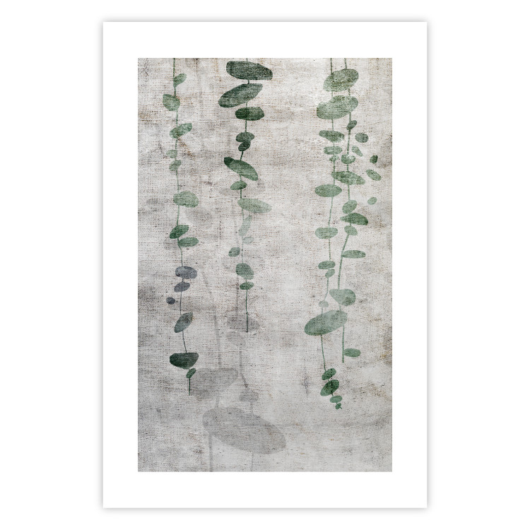 Wall Poster Grapevine - composition of green leaves on a gray fabric texture 127520 additionalImage 25
