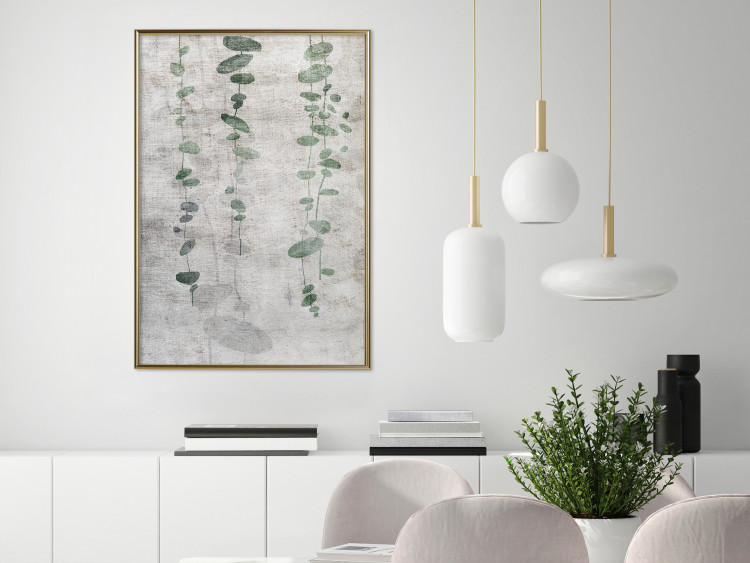 Wall Poster Grapevine - composition of green leaves on a gray fabric texture 127520 additionalImage 7