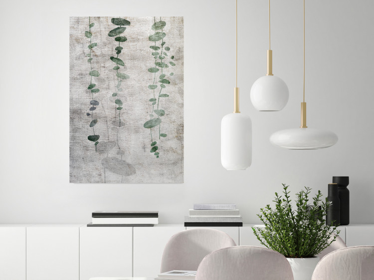 Wall Poster Grapevine - composition of green leaves on a gray fabric texture 127520 additionalImage 4