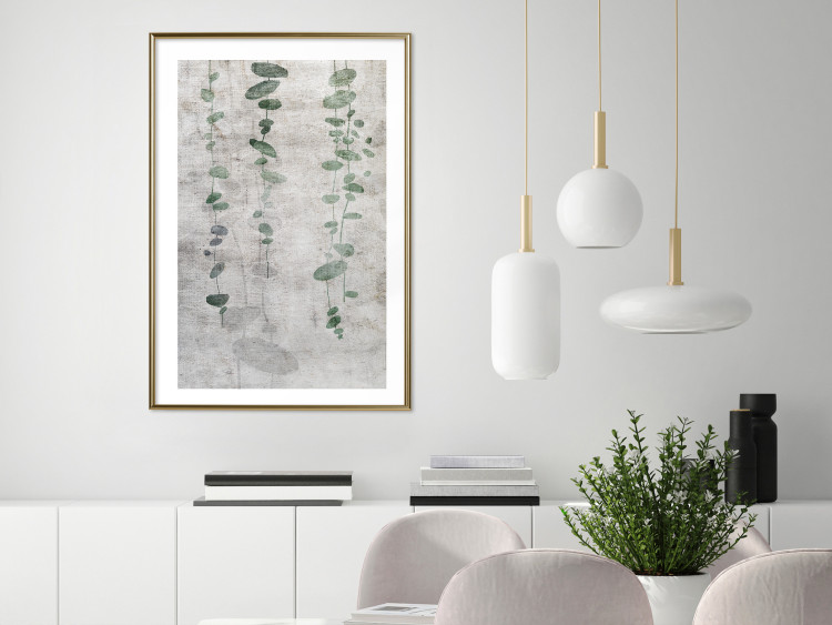 Wall Poster Grapevine - composition of green leaves on a gray fabric texture 127520 additionalImage 15