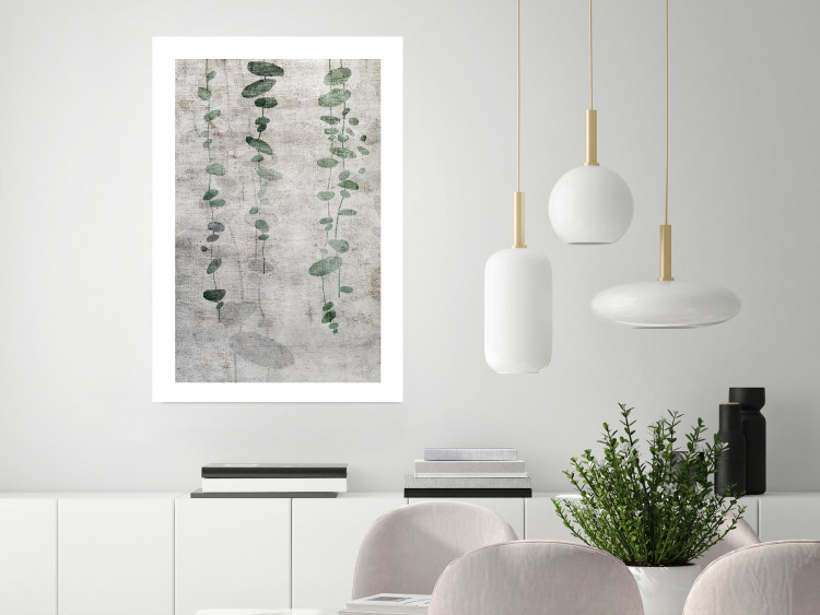 Wall Poster Grapevine - composition of green leaves on a gray fabric texture 127520 additionalImage 3
