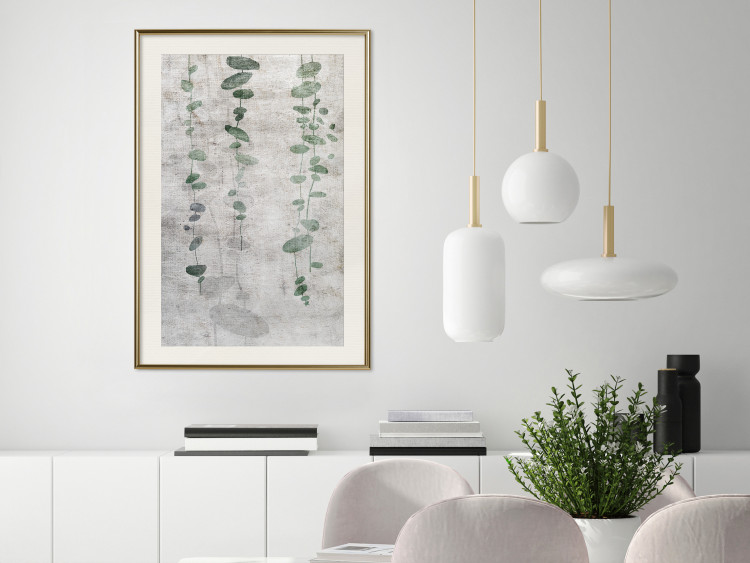 Wall Poster Grapevine - composition of green leaves on a gray fabric texture 127520 additionalImage 22