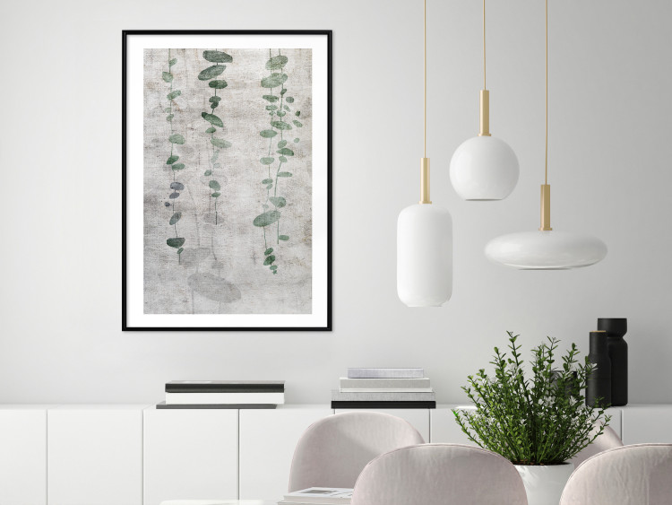 Wall Poster Grapevine - composition of green leaves on a gray fabric texture 127520 additionalImage 18