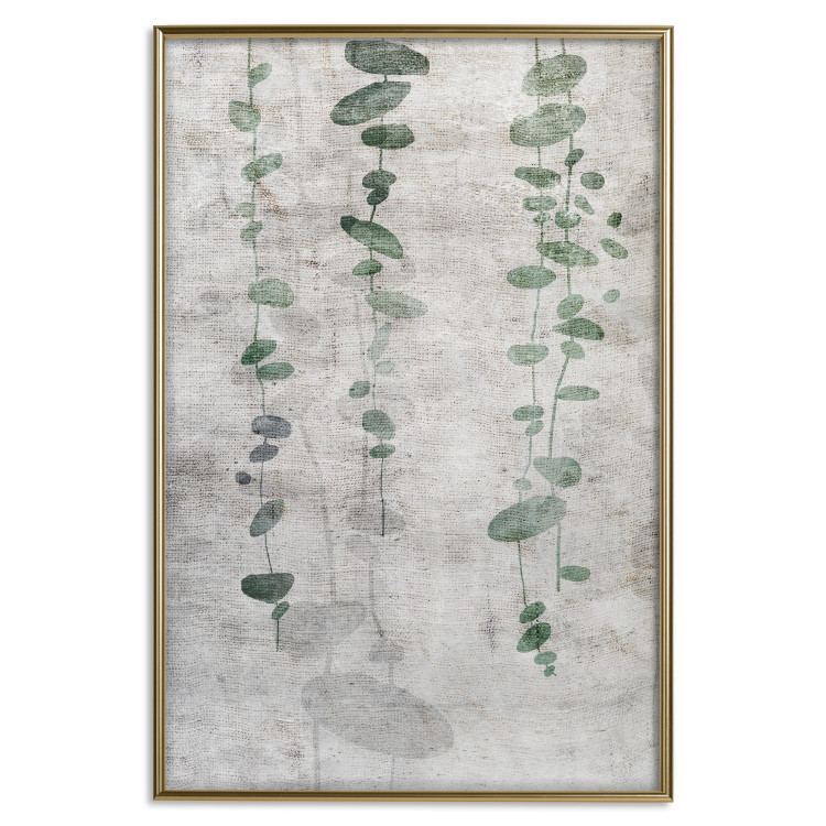 Wall Poster Grapevine - composition of green leaves on a gray fabric texture 127520 additionalImage 21