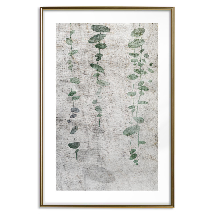 Wall Poster Grapevine - composition of green leaves on a gray fabric texture 127520 additionalImage 16