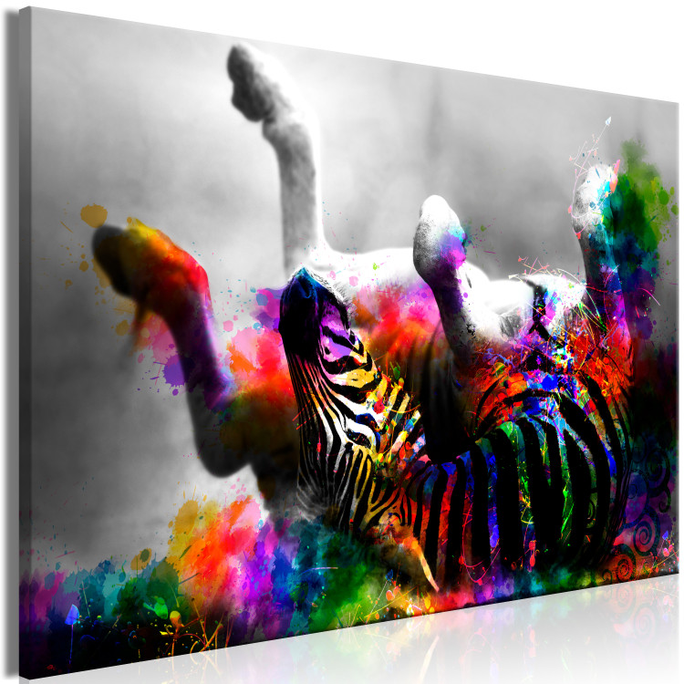 Canvas Print Happy Zebra (1-part) wide - abstract colorful animal 129120 additionalImage 2