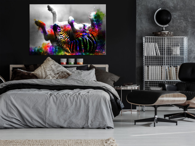 Canvas Print Happy Zebra (1-part) wide - abstract colorful animal 129120 additionalImage 3
