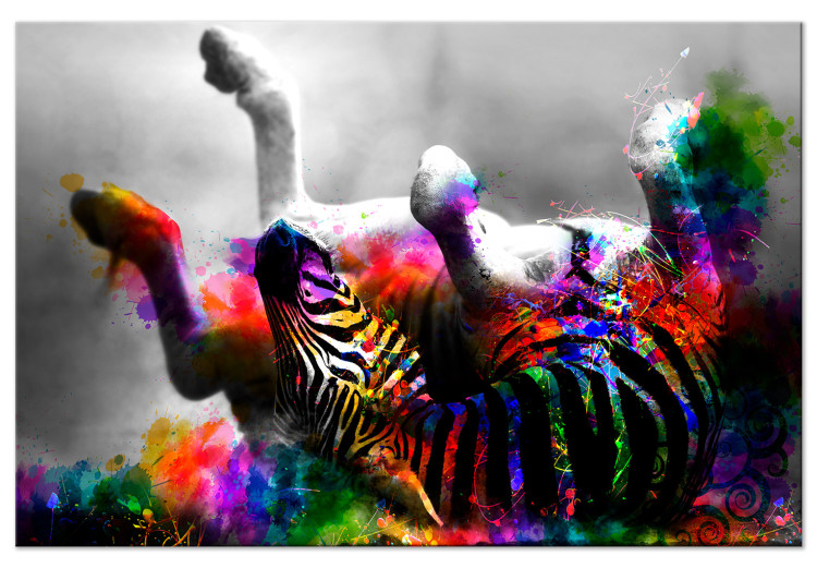 Canvas Print Happy Zebra (1-part) wide - abstract colorful animal 129120