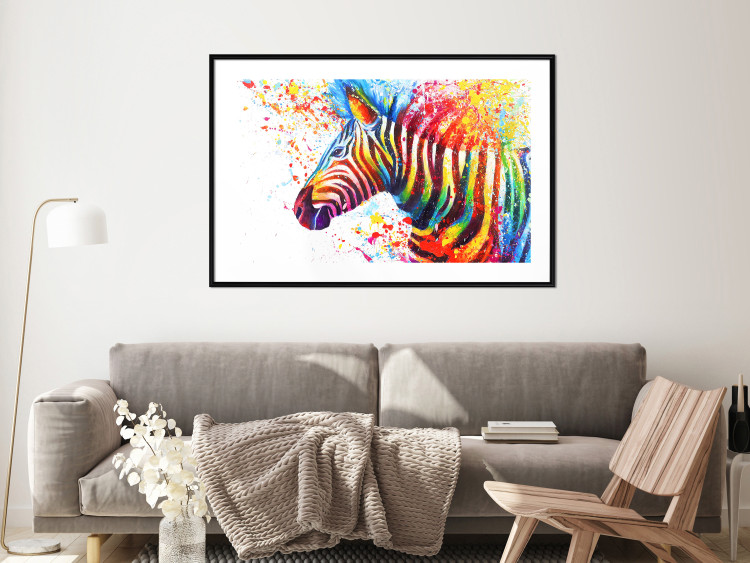 Poster Zebra Levels - animal in a multicolored composition on a white background 132020 additionalImage 23