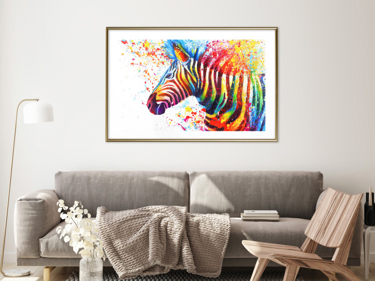 Poster Zebra Levels - animal in a multicolored composition on a white background 132020 additionalImage 15