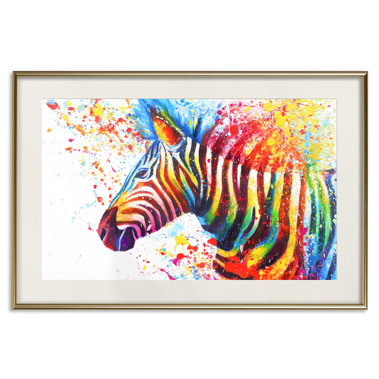 Poster Zebra Levels - animal in a multicolored composition on a white background 132020 additionalImage 20